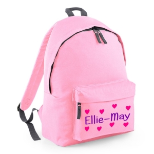 Personalised Hearts Any Name Printed Kids Children's School Nursery Backpack Rucksack Bag