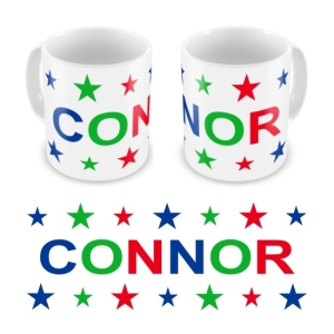 Personalised Kid's Children's 10oz Mugs / Cups - Boy Colours Stars + Name Design