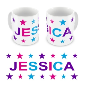 Personalised Kid's Children's 10oz Mugs / Cups - Girl Colours Stars + Name Design