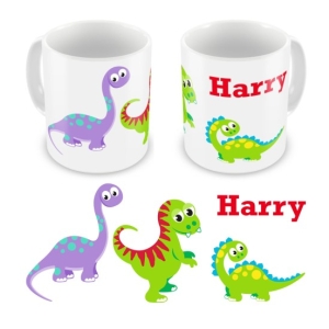 Personalised Children's 10oz Mugs / Cups - Any Kids Name Cute Dinosaurs Design 