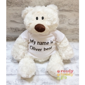 Personalised Teddy Bears - 12 Inch Oliver Cream Teddy Bear - Printed on a white T-Shirt.