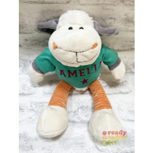 Personalised 7 Inch Grey Orange Sheep Teddy Bear Wearing Coloured T-Shirt printed with PLAIN or GLITTER Vinyl
