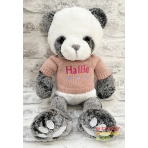 Personalised Teddy Bears - Medium 9 Inch 23cm Keel Toys Love To Hug Panda Wearing Embroidered Knitted Jumper - Any Name / Text or Custom Message