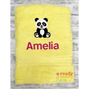 Personalised Bath Towels For Kids - Embroidered Name + PANDA Design