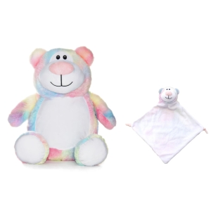 Personalised Cubbies Embroidered Baby Soft Toys - 14 Inch Cubbyford Pastel Bear Teddy Bears + Comfort Blanket Gift Set