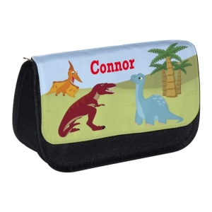 Personalised School Pencil Case For Kids Children featuring Dinosaurs Any Name Printed Design