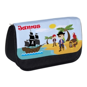 Personalised School Pencil Case For Kids Children featuring Pirates Any Name Printed Design
