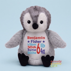 Personalised Teddy Bear - 14 Inch Cubbies Puddles The Baby Penguin - Embroidered with NAME / TEXT / Baby Birth Details