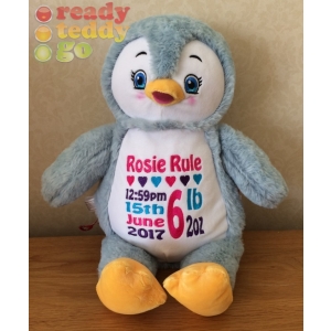 Personalised Cubbies Embroidered Baby Soft Toys - 14 Inch Puddles Penguin