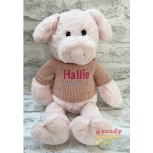 Personalised Teddy Bears - Medium 9 Inch 23cm Keel Toys Love To Hug Pig Wearing Embroidered Knitted Jumper - Any Name / Text or Custom Message