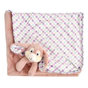 Personalised Embroidered Any Name Pink Polka Dot Bunny Rabbit 80cm x 76cm Large Baby Pram Comfort Blanket