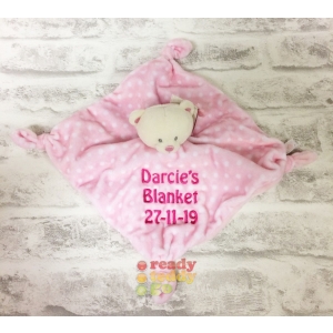 Personalised Baby Comfort Blanket - 25cm Spotty Teddy Bear (Available in Pink or Blue) Blankie / Comforter