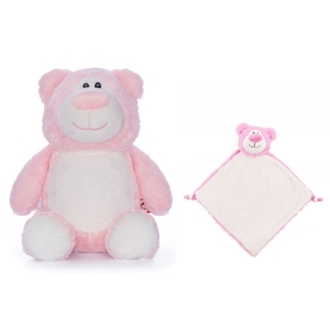 Personalised Cubbies Embroidered Baby Soft Toys - 14 Inch Cubbyford Pink Bear Teddy Bears + Comfort Blanket Gift Set
