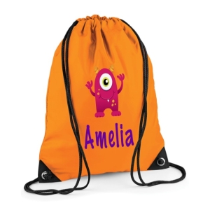 Personalised Pink Monster Any Name Printed Kids Children's School Nursery Drawstring Bag