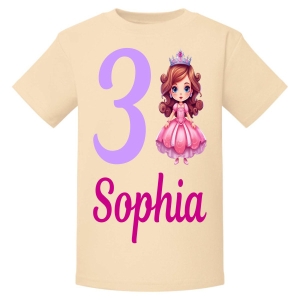 Pink Princess Birthday Any Name & Number / Age Kids Printed T-Shirt