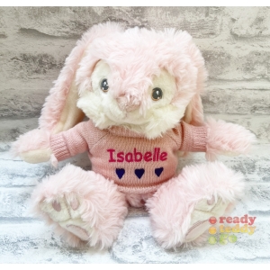 Personalised Teddy Bears - Small 8 Inch Keel Toys Eco Patchfoot Pink Bunny Rabbit Teddy Bear wearing Knitted Jumper