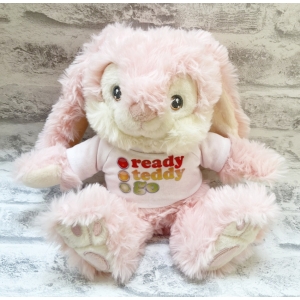 Personalised Teddy Bear - Small 8 Inch Keel Toys Eco Patchfoot Pink Bunny Rabbit Teddy Bear - Printed.