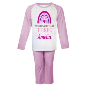 When I Wake Up I'll Be Any Age + Name Girl Pink Rainbow Childrens Pyjamas