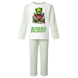 Christmas Grumpy Green Bear Any Name Childrens Pyjamas
