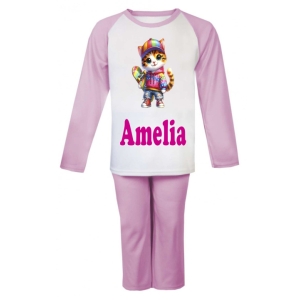 Skate Boarding Cat Any Name Childrens Pyjamas