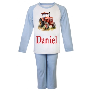 Red Tractor Watercolour Any Name Childrens Pyjamas