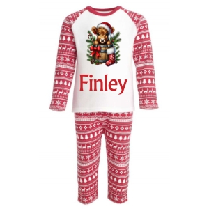Christmas Highland Cow Barrel Any Name Childrens Pyjamas