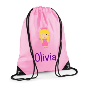 Personalised Princess Any Name Printed Kids Children's School Nursery Drawstring Bag
