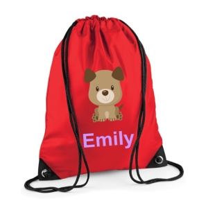 Personalised Puppy Dog Any Name Printed Kids Children's School Nursery Drawstring Bag