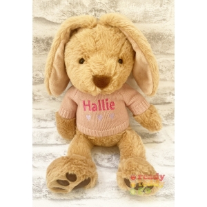 Personalised Teddy Bears - Medium 9 Inch Keel Toys Love To Hug Rabbit Wearing Embroidered Knitted Jumper - Any Text.