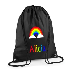 Personalised Rainbow Any Name Printed Kids Children's School Nursery Drawstring Bag