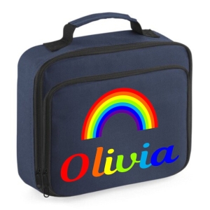 Personalised Rainbow Printed Kids Children's School Lunch Box Cooler Bag
