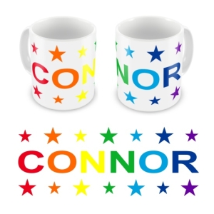 Personalised Kid's Children's 10oz Mugs / Cups - Rainbow Colours Stars + Name Design
