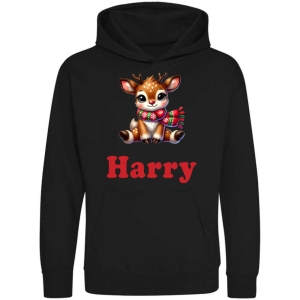 Christmas Reindeer Scarf Any Name Childrens Hoodie