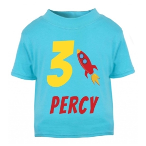 Rocket Birthday Any Name & Number / Age Kids Printed T-Shirt