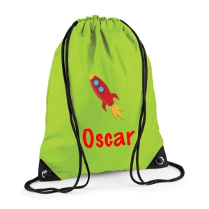 Personalised Rocket Any Name Printed Kids Children's School Nursery Drawstring Bag