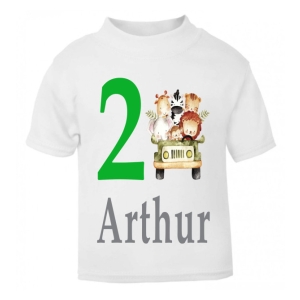 Safari Animals Jeep Birthday Any Name & Number / Age Kids Printed T-Shirt