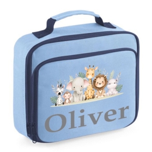 Personalised Safari Animals Printed Kids Children's School Lunch Box Cooler Bag