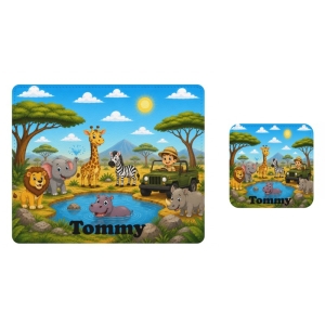 Personalised Children's PU Leather Effect Printed Placemat & Coaster Set - Any Kids Name - Unicorns Design