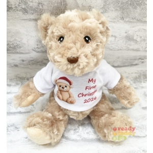 Personalised My First Christmas Teddy Bear Wearing Santa Hat Design Soft Toys - Any Text or Personal Custom Message
