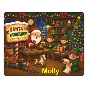 Personalised Children's Cardboard 30 Piece Jigsaw Puzzle - Any Kids Name - Santa's Workshop Christmas Scene Design