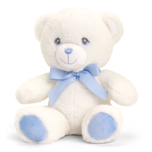 Keel Toys Small 20cm White / Cream Baby Teddy Bear with Blue Ribbon - Plain