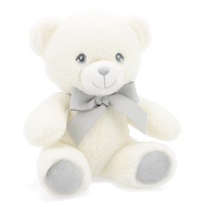Keel Toys Small 20cm White / Cream Baby Teddy Bear with Grey Ribbon - Plain