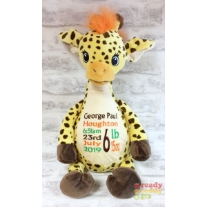 Personalised Cubbies Embroidered Baby Soft Toys - 14 Inch Tumbleberry The Giraffe