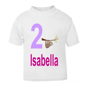 Sloth Birthday Any Name & Number / Age Kids Printed T-Shirt