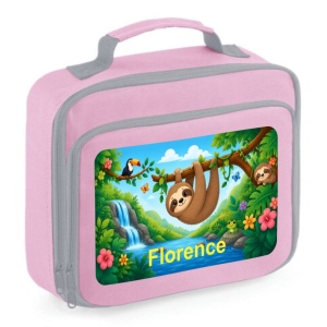 Personalised Sloth Scene Printed Kids Children's School Lunch Box Cooler Bag