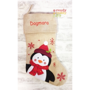 Hessian Penguin Christmas Stocking