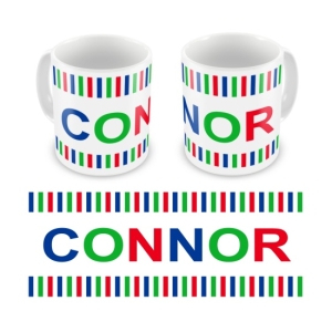 Personalised Kid's Children's 10oz Mugs / Cups - Boy Colours Stripes + Name Design