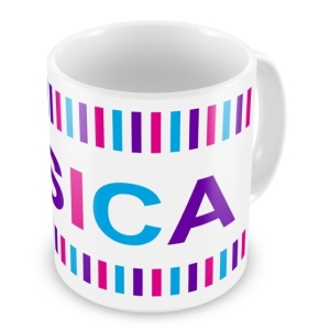 Girl Colours Stripes + Name Mug