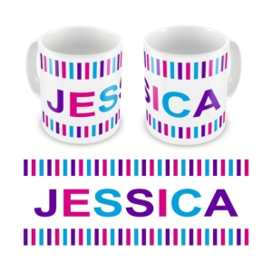 Personalised Kid's Children's 10oz Mugs / Cups - Girl Colours Stripes + Name Design