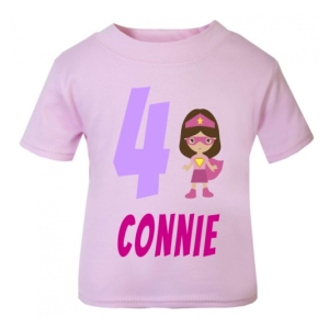 Superhero Girl Birthday Any Name & Number / Age Kids Printed T-Shirt